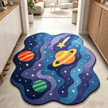 1pc-Cartoon Planet Bedroom Carpet, Short Pile Easy To Clean, Asymmetrical Bedroom Rug, Game Room Mat, Cute Home Decor Carpet - Multicolor - View 3