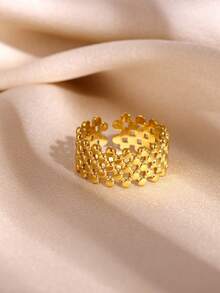 1PC Vintage Textured Multi Row Ball Bead Rings For Women Gold Color Stainless Steel Multi-Layer Beaded Open Ring Wide Band Stackable Finger Jewelry - Multicolor - View 1