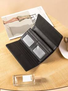 Portefeuille long pour femmes avec décoration métallique en forme de cœur, portefeuille à trois volets multifonction avec fentes pour cartes multiples et gaufrage - Noir - Voir 5
