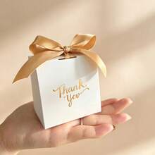 50PCS White Thank You Gift Boxes With Satin Ribbon Decoration, Wedding, Party, Holiday Elegant Packaging, Wedding Candy Boxes, Holiday Decoration, Premium Paper, Christmas Choice DIY Gift Boxes - View 5