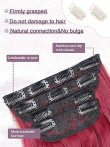 Clip In Hair Extensions, 20 Inch Long Wavy 4PCS Hair Extensions Natural Soft Synthetic Fiber High Temperature Heat Resistance Clip In Hairpieces For Women Weddings Party Daily Use - Burgundy - View 5