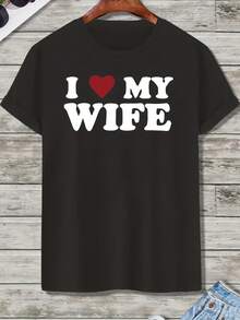 Herrenmode"Ich liebe meine Frau."Kreativer Druck T Hemd,Rundhals-Kurzarmshirt,Freizeit T Hemd,Multifunktionales Oberteil für Frühling und Sommer,Modische Streetwear - Schwarz - Übersicht 11