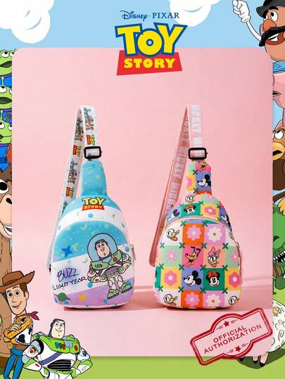 1 pieza Bolso bandolera con licencia oficial de Disney Mickey Mouse/Toy Story Buzz Lightyear/Patrón de Alien, bolso cruzado casual, bolso de pecho ligero, monedero de dibujos animados, perfecto para jóvenes, fans, estudiantes, ideal para la escuela diaria, correr, visitas a parques temáticos, conveniente para llevar aperitivos