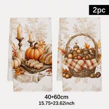 2PCS Kitchen Towels Autumn Vintage Bread Pumpkin Acorn Print 40*60cm Rectangular Microfiber Kitchen Towels, Dish Cloths, Tablecloths, Hand Towels, Kitchen Decor, Home Decor, Housewarming Gifts For Neighbors, Perfect For Kitchen And Bathroom Use, Suitable For Housewives And Family Gatherings, High Cost-Performance, Household Essential - Multicolor - View 2