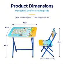 Foldable Children's Table And Chair Set With Cute Patterns, Sturdy Metal Frame, Children's Desk Suitable For Writing, Drawing, And Playing - Set D - View 2
