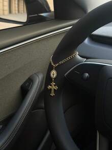 Vintage Rhinestone Virgin Mary Cross Car Hanging Ornament, Luxury Gold Chain Rearview Mirror Pendant, Unique Niche Car Interior Decor - A - View 5