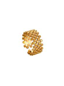 1PC Vintage Textured Multi Row Ball Bead Rings For Women Gold Color Stainless Steel Multi-Layer Beaded Open Ring Wide Band Stackable Finger Jewelry - Multicolor - View 8