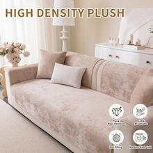 1pc Cloud Plush Solid Color Sofa Cushion Cover, Non-Slip Washable Sofa Protector, Suitable For Pet Owners, Families With Children, Soft Neutral Minimalist Style, Living Room Apartment Daily Home Decor, Multiple Sizes And Colors Available - Camel - View 6