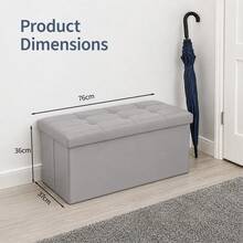 Faux Leather Foldable Storage Ottoman 76*37*37cm, Storage Box With Lid & Seat, Cube Foot Stool Bench - Light Grey - View 6