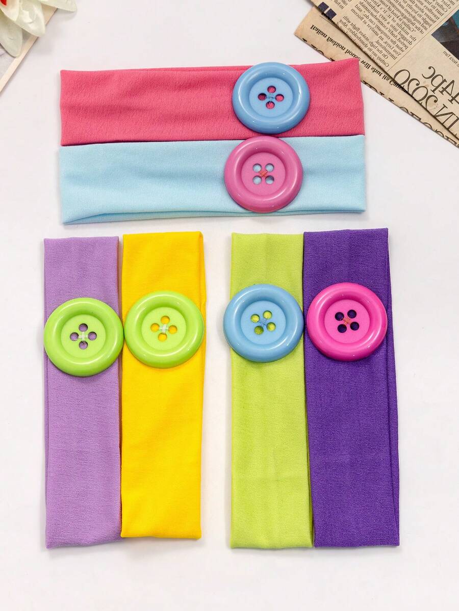 1 pezzo Fascia per capelli decorativa con bottone di colore unito, fascia elastica antiscivolo, accessorio per capelli da donna stile Y2K, adatto per uso quotidiano, trucco, stile di strada - Multicolore - Visualizzare 1