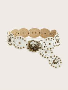 1pc Western Cowboy Bohemian Style Women's Belt, Bronze Metal Belt, Suitable For Autumn, Winter, Spring, Jeans - Horse Accessories Brown Suede Patchwork - View 24