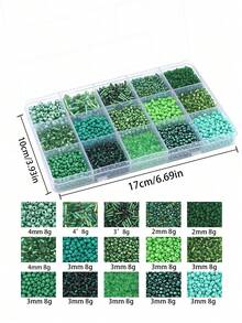 Kit de fabricación de joyas DIY - Caja de 15 compartimentos con cuentas de vidrio de unicolor tipo arroz y tubo para pulseras y collares - Multicolor - Ver 2