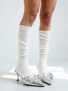 1/2 Paar graue Ballettsocken in Mittellänge, Schleifen-Slouch-Socken, weiße Kniestrümpfe mit umgeschlagener Kante, Schulanfang-Wadensocken für Damen - Verschiedenfarbig - Übersicht 9