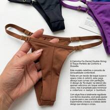 Kit 6 Calcinhas Fio Dental Duplo Regulagem Ajustável Tanga Não Marca Calcinha Levanta Bumbum Sensual Cores Clássicas Lingerie Feminina Moda Intima - Multicolorido - Visão 11
