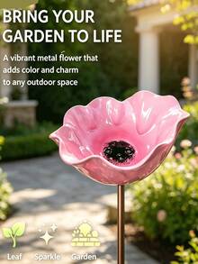 Flower Bird Feeder Metal Garden Stake Bird Bath Outdoor Yard Decor Wild Bird Feeding Station Weather-Resistant Easy Installation Red Flower Ornament - Multicolor - View 6