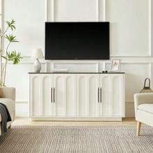 Arched Front Sideboard With 4 Doors, Soft-Close Hinges & Anti-Tip Device, 160cm Wide Storage Cabinet For Living Room & Dining Room, Wood Color - Black and White - View 12