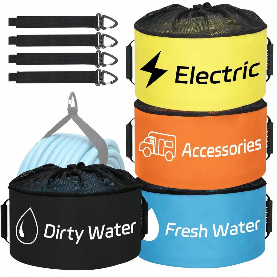 Nilight 4 Pack Waterproof RV Storage Bag With Mesh Top Drawstring Hose Organizer For Sewer Fresh Water Cords Camper Accessories - B - View 1