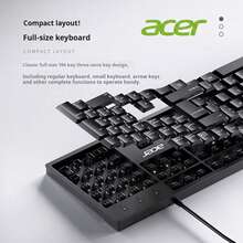 Teclado con cable Acer, teclado externo para computadora y portátil, diseño resistente a derrames, adecuado para oficina, hogar y juegos, sensación táctil sólida - Negro - Ver 1