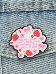 Cute Strawberry Bow Floral Enamel Brooch Funny Sassy Quote Metal Pin For Backpack Jacket - Pink - View 4