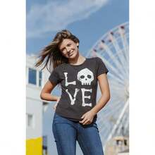 Womens Love Skull T Shirt Funny Skeleton Bones Halloween Party Graphic Tee Funny Womens T Shirts Cute Vintage Fashion Casual Ladies T-Shirt Gift Hallo - Black - View 3