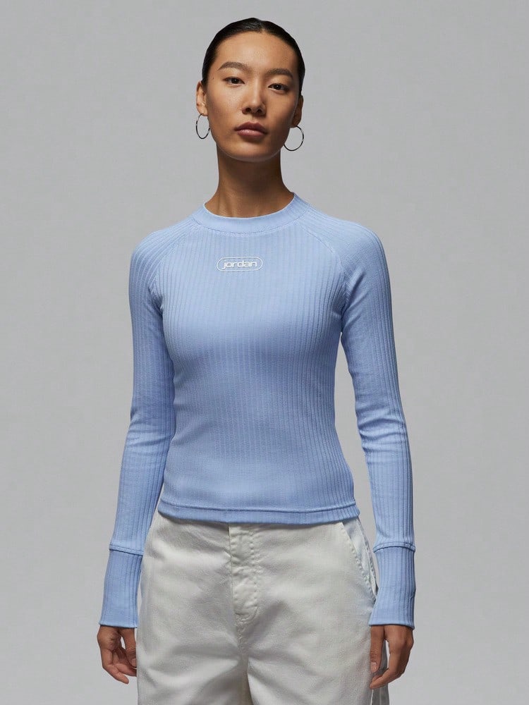 Jordan 女款 AS W J FLT LS 長袖針織無領 T-Shirt TIO9717-422 - 藍色 - 查看 1
