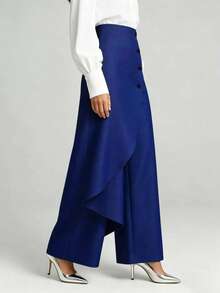 A Solid Pink, Dusty Rose Color Dress With Large Round Buttons, A Small V-Neck, Roll-Up Midi Sleeves, And A Relaxed, Casual, Vacation-Style Fit. - Blue - View 5