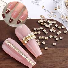 Flat-Bottomed Square Rhinestone Nail Art Accessories: Transparent Gold And Silver Square Flat Rhinestone Nail Decorations, Super Sparkly Nail Embellishments, Mini Rhinestones, Nail Art Designs Suitable For Women. Nail Charms - Multicolor - View 6