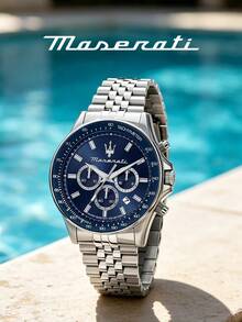 Maserati 經典三叉戟標誌奢華運動手錶 防刮礦物玻璃 摺疊扣 日常辦公配件 R8873640025 - 銀色 - 查看 8