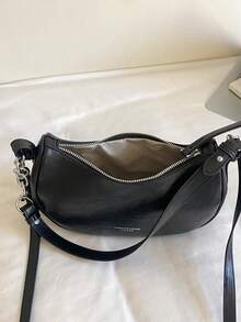 1pc Women's Solid Color PU Leather Shoulder Bag, Multifunctional Crossbody Commuter Bag, Adjustable Strap - Black - View 5