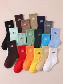 10 Pairs Random Color Mid-Calf Socks, Multi-Color Minimalist Design, Unisex For Kids, Suitable For Students Campus And Outdoor Daily Wear - Multicolor - View 3