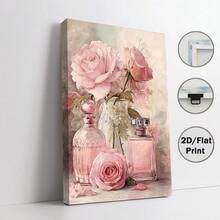 1 peça de tela sem moldura 2D plana, pintura artística de rosa cor-de-rosa e frasco de perfume, decoração de parede em tela, adequada para casa, escritório, sala de estar, quarto e café - presente perfeito para Halloween, Natal, estética vintage - C - Ver 16