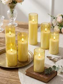 5pcs Flameless Candle Lights Set With Timer Remote Control, Battery Operated Odorless Flameless Candles, Suitable For Halloween, Christmas, Mother's Day, Valentine's Day, Birthday, Wedding, Party, Dining Table, Holiday - Yellow - View 2