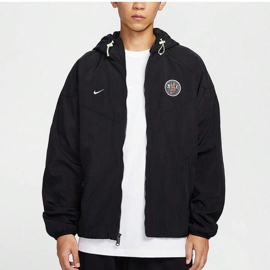 Nike 男士舒適冬季多功能連帽耐穿梭織休閒運動夾克 IO7921-010 - 黑色 - 查看 1