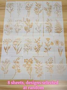 8pcs Random Style Floral Painting Stencils DIY Hand-Drawn Lace Graffiti Hollow Molds Plastic Material Reusable Suitable For Wood, Fabric, Paper Spray Paint Craft Supplies, Back To School Essential - Forest Wild Flowers - View 12