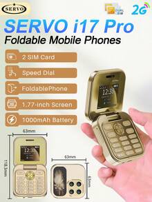 SERVO I17 Pro Mini 折疊小手機 1.77 吋螢幕 雙 SIM 卡槽 FM 收音機 2G GSM 按鍵式迷你翻蓋手機 - 金色 - 查看 2