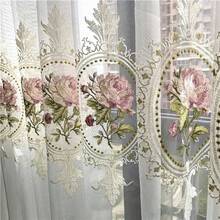 1 pieza Cortina blanca semitransparente con estilo de bolsillo para barra, bordada con rosas frescas, para ventana de bahía y ventana de piso a techo - Multicolor - Ver 8