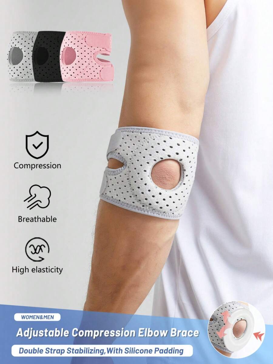 1PC Adjustable Compression Elbow Brace, Elbow Pad, Double Extend Straps, Breathable Mesh Fabric, And Circular Gaskets For Stable Arm Stabilization. Elbow Support For Tennis, Baseball, Badminton, Gymnastics, Golf