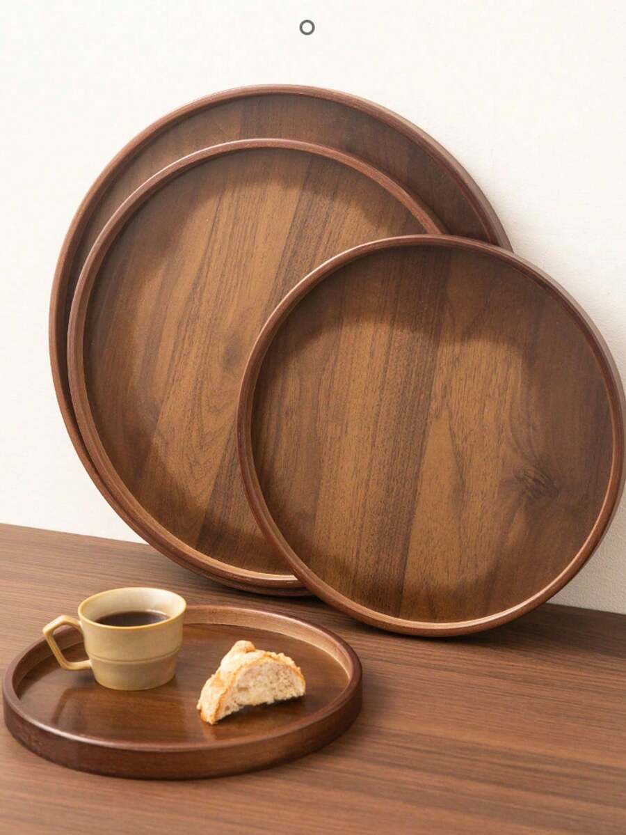 1 pieza Bandeja redonda de madera para aperitivos, entremeses, galletas, apta para diversas ocasiones - Marrón - Ver 1