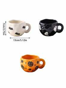 1pc Halloween Ceramic Mug, Pattern Includes Bats, Spiders, Little Ghosts And Pumpkins, Asymmetrical Rim Spooky Coffee Cup, Suitable For Halloween Parties And Gatherings, Cold And Hot Drinks Compatible, Applicable For Office And Bedroom, Great Gift - Multicolor - View 6