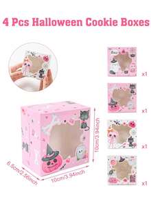 4 piezas Cajas de regalo de Halloween con ventana, patrón de fantasma, calabaza y calavera de Halloween, caja de dulces de Halloween rosa con ventana, caja de galletas, caja de cupcakes, caja de postres, contenedor de alimentos, suministros de embalaje de regalos de Halloween, suministros para fiestas de Halloween, decoraciones de Halloween, decoración del hogar, decoración de mesa de cocina, suministros de repostería, decoraciones de fiesta de Halloween feliz, regalos de Halloween, cajas de recuerdos de fiesta de Halloween - rosa de Halloween - Ver 6