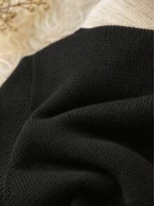 Suéter de mujer de cuello redondo suave verde, vintage fresco, casual para primavera, suéter de manga larga de unicolor de poliéster acanalado ligero para primavera/otoño negro - Negro - Ver 5