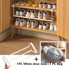 Baofeng 1pc Retractable Shoe Rack - Space-Saving Metal Storage Organizer With Adjustable Shelves, Classic Design For Home And Office, Shoe Storage Organizer, Shoe Cabinet - Multicolor - View 15
