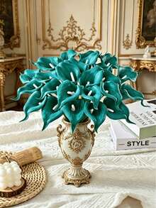 6 Stücke/1 Stück Türkisfarbene künstliche Calla-Lilien aus PU-Material, künstlicher Blumenstrauß, geeignet für Heim- und Hochzeitsdekoration, Innen- und Außendekoration, Gartendekoration, Partydekoration, - Blau - Übersicht 8