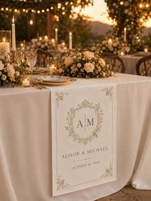 Personalized Wedding Tablecloth, Printed With Name And Date, Customized Wedding Couple Table Banner, Minimalist Style Wedding Banquet Decoration, Customized Tablecloth - Multicolor - View 3