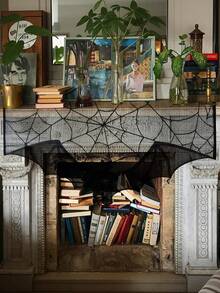 Black Lace Halloween Gothic Bat Curtain, Halloween Lace Trim Short Curtain Valance, Suitable For Kitchen Windows, Black Horror Decoration; Spider Web Witch Skeleton Door Curtain Decoration, Create Scary Atmosphere Halloween Holiday Party Home Decor - M - View 5