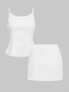 QUNGIGU Women Two Pieces Set Spaghetti Strap Top High Waisted Skirt Casual Summer Outfits For Going Out Dating - White - View 7
