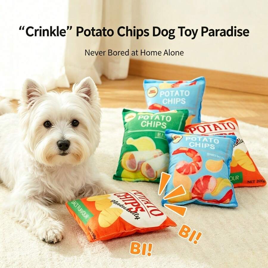 Potato Chip Shaped Crinkle Paper Dog Toy, Squeaky Plush Interactive Chew Toy For Pets - Multicolor - View 1