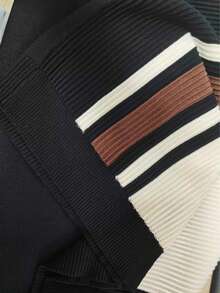 New Men's Color-Block Premium Striped Polo Collar Long Sleeve Top - Black - View 10