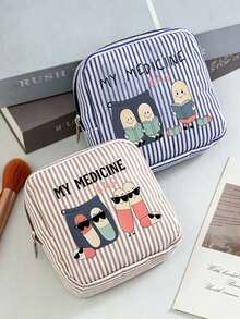 Striped Portable Travel Medicine Bag, Travel Pill Storage Pouch, Camping Medicine Bag, Multi-Functional Fabric Small Medicine Bag, Minimalist Cosmetic Bag, Outdoor Home Medicine Bag, Toiletry Bag, Suitable For Medicine, Cosmetics, Lipstick And Daily Essentials, Unique Birthday Gift, Holiday Gift, Party Gift, Vacation Gift, Back To School Gift, Teacher Gift,Bedroom Room Decor,Back To School - Multicolor - View 4