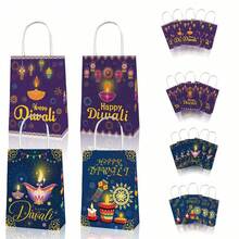 6/12pcs Happy Diwali Theme Festival Party Gift Bags, Kraft Paper Tote Bags For Diwali Celebration - Multicolor - View 6